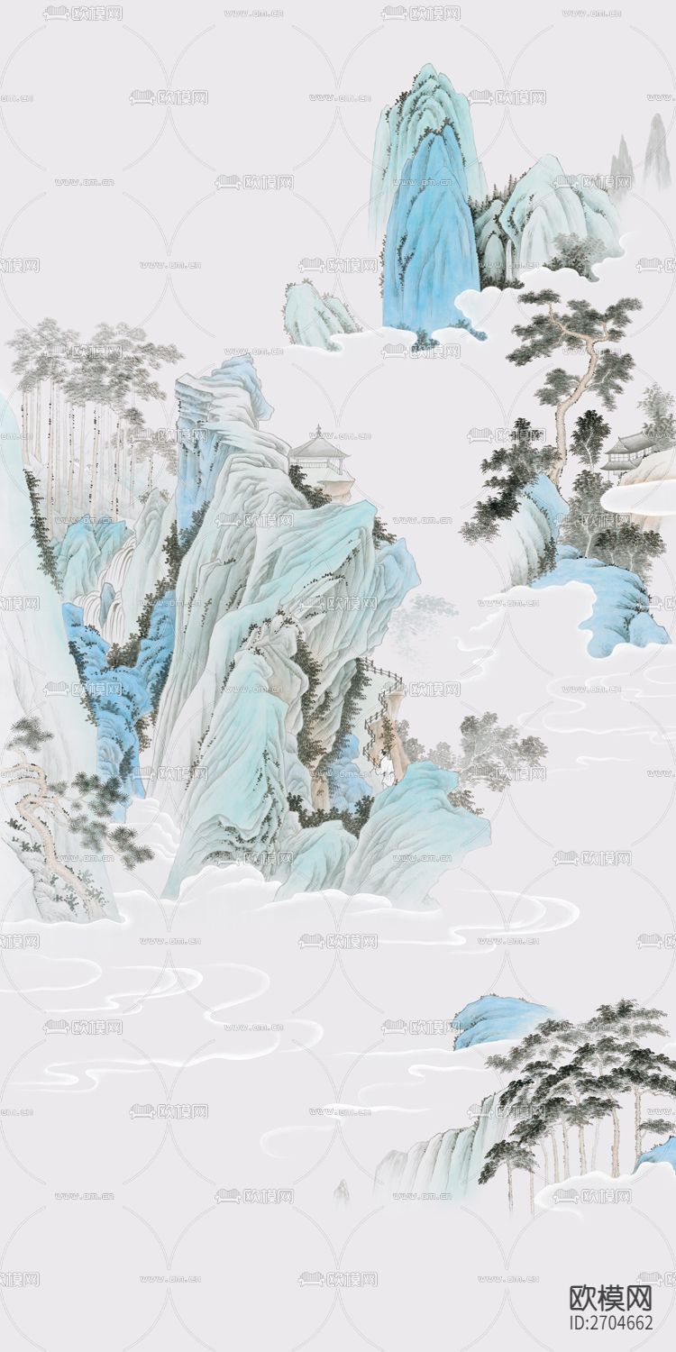 玄关 山水  松树 青山 水墨下载（渲染图1）