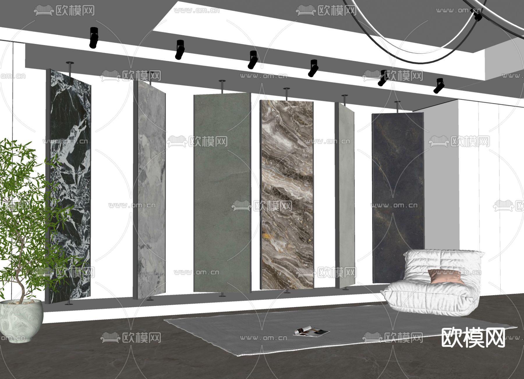现代瓷砖展厅su模型下载（渲染图2）