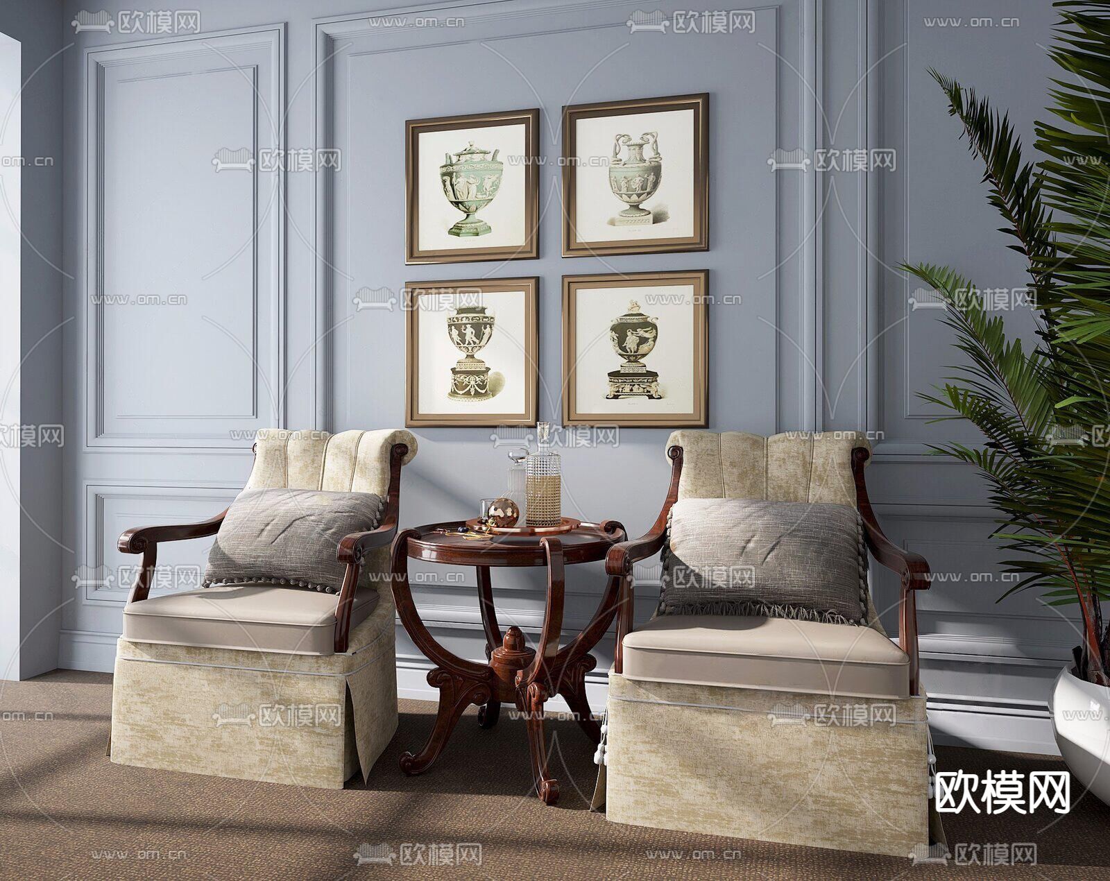 美式单人沙发3d模型下载