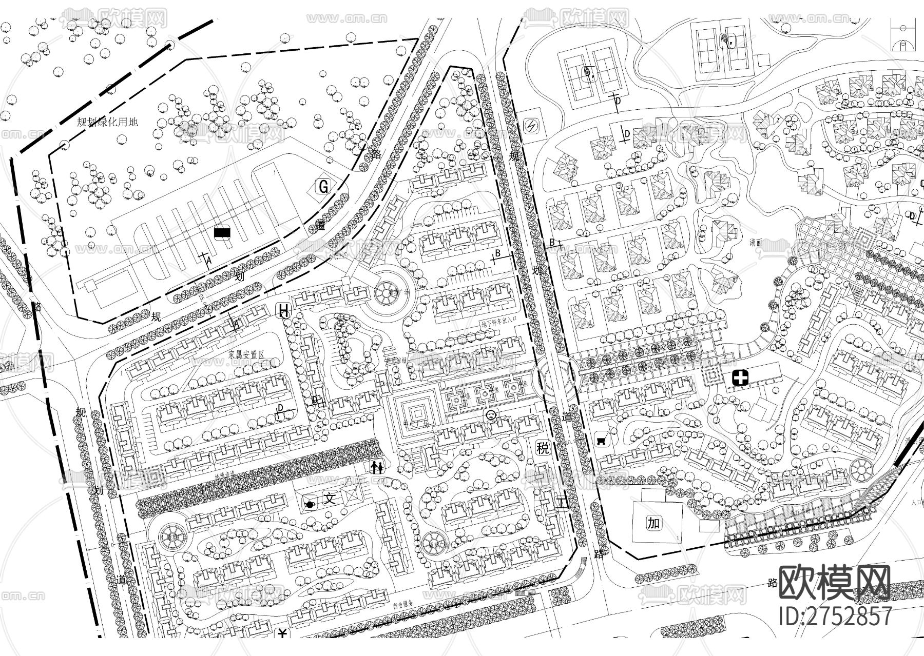 多层居住区总cad平面图下载（渲染图2）
