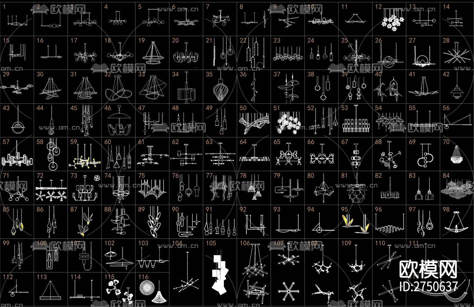 现代吊灯立面图块cad图库下载