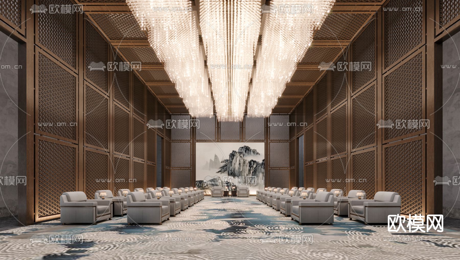 新中式接待室 会客室3d模型下载