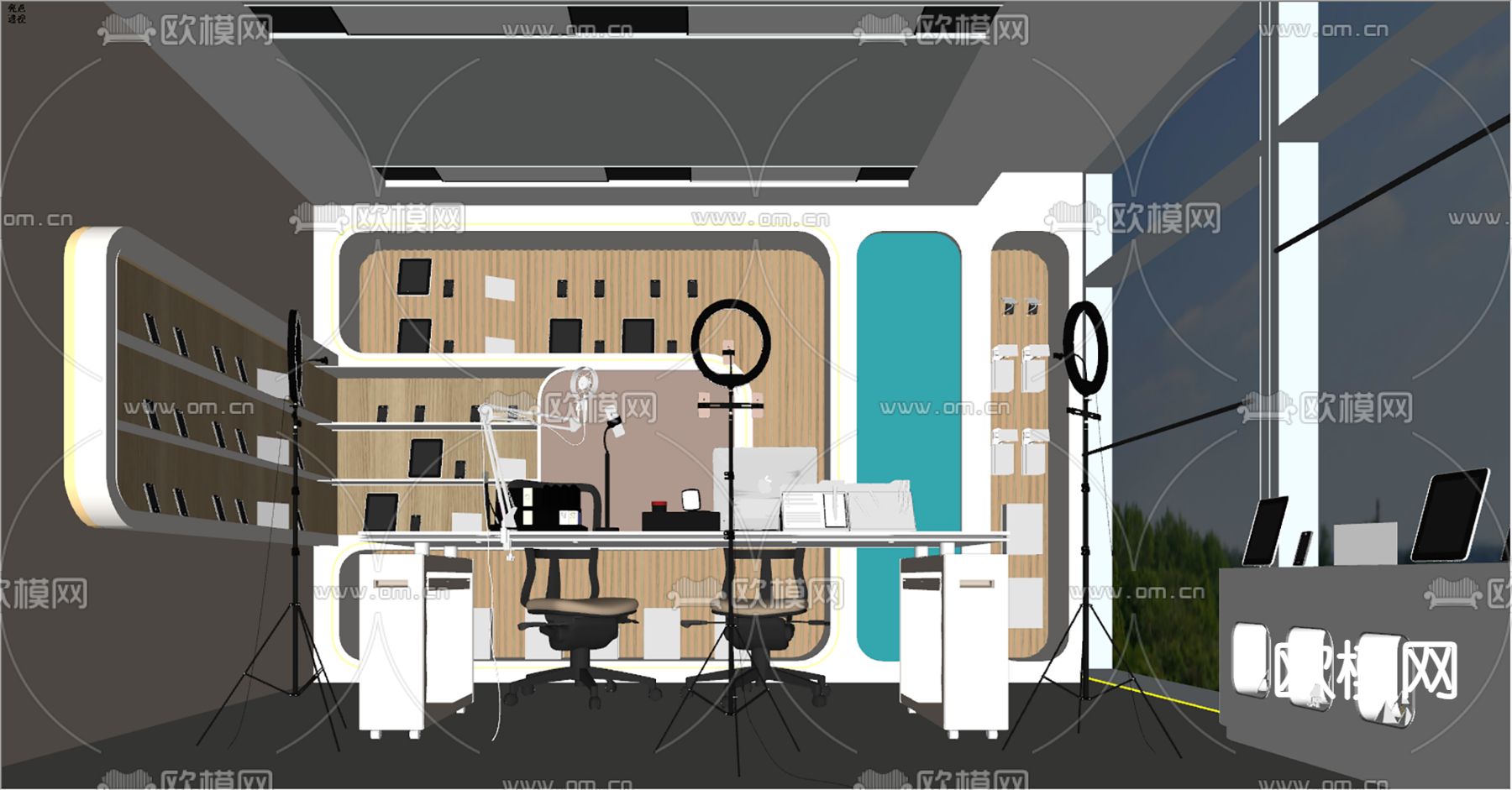 现代直播间su模型下载（渲染图2）