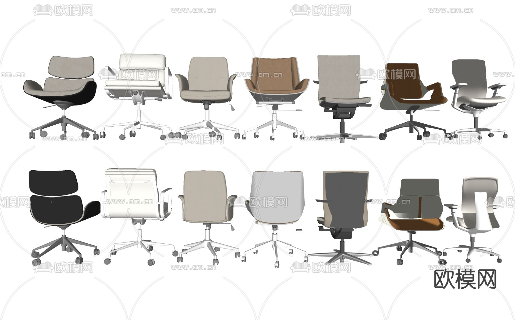 现代办公椅 职员椅su模型下载（渲染图2）