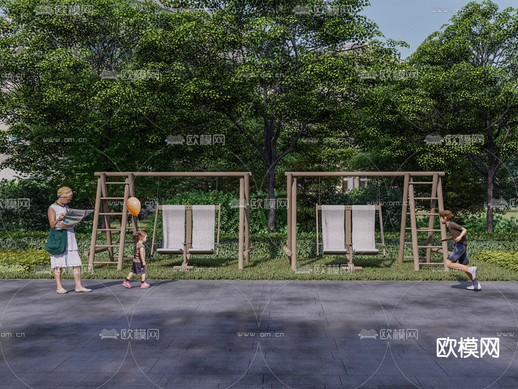 户外秋千 摇椅 吊椅su模型下载（渲染图1）