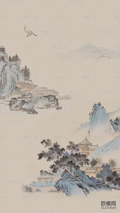 玄关 山水 山峰 松树 水墨