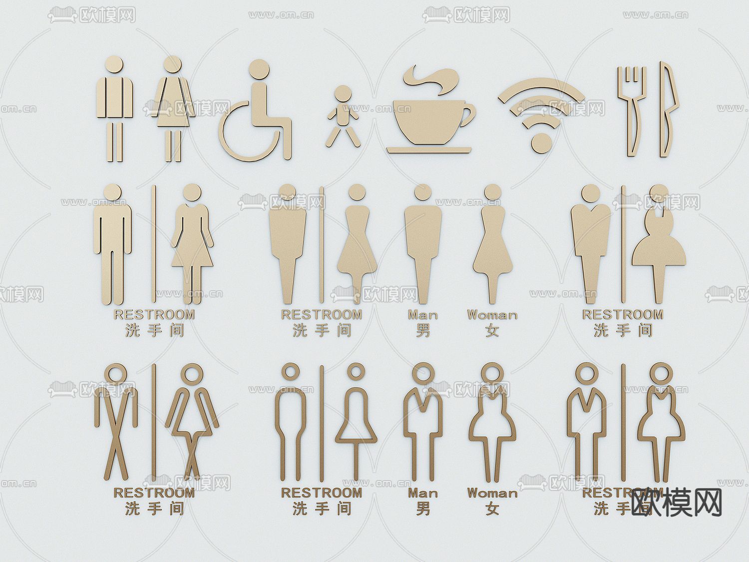 洗手间指示牌 标识牌 导视牌3d模型下载