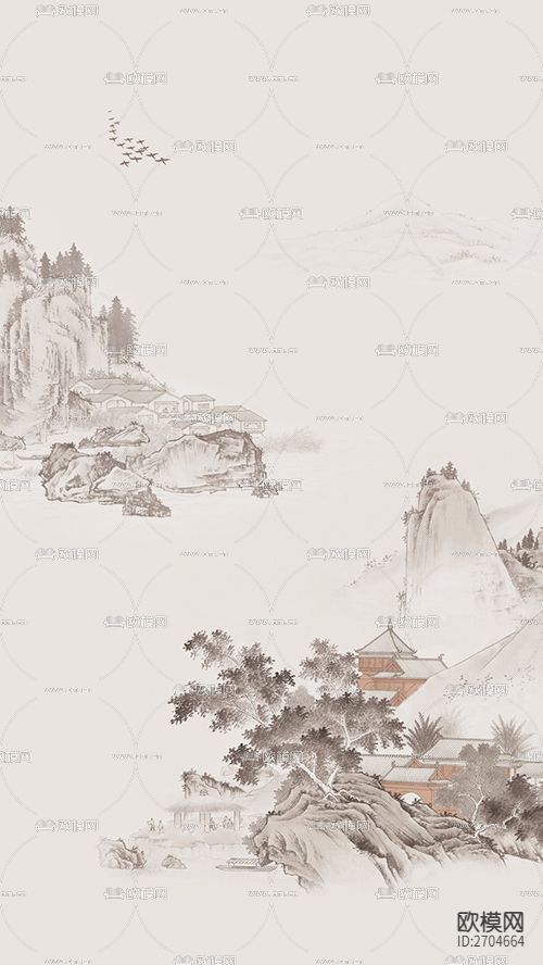 玄关 山水 山峰 松树 水墨