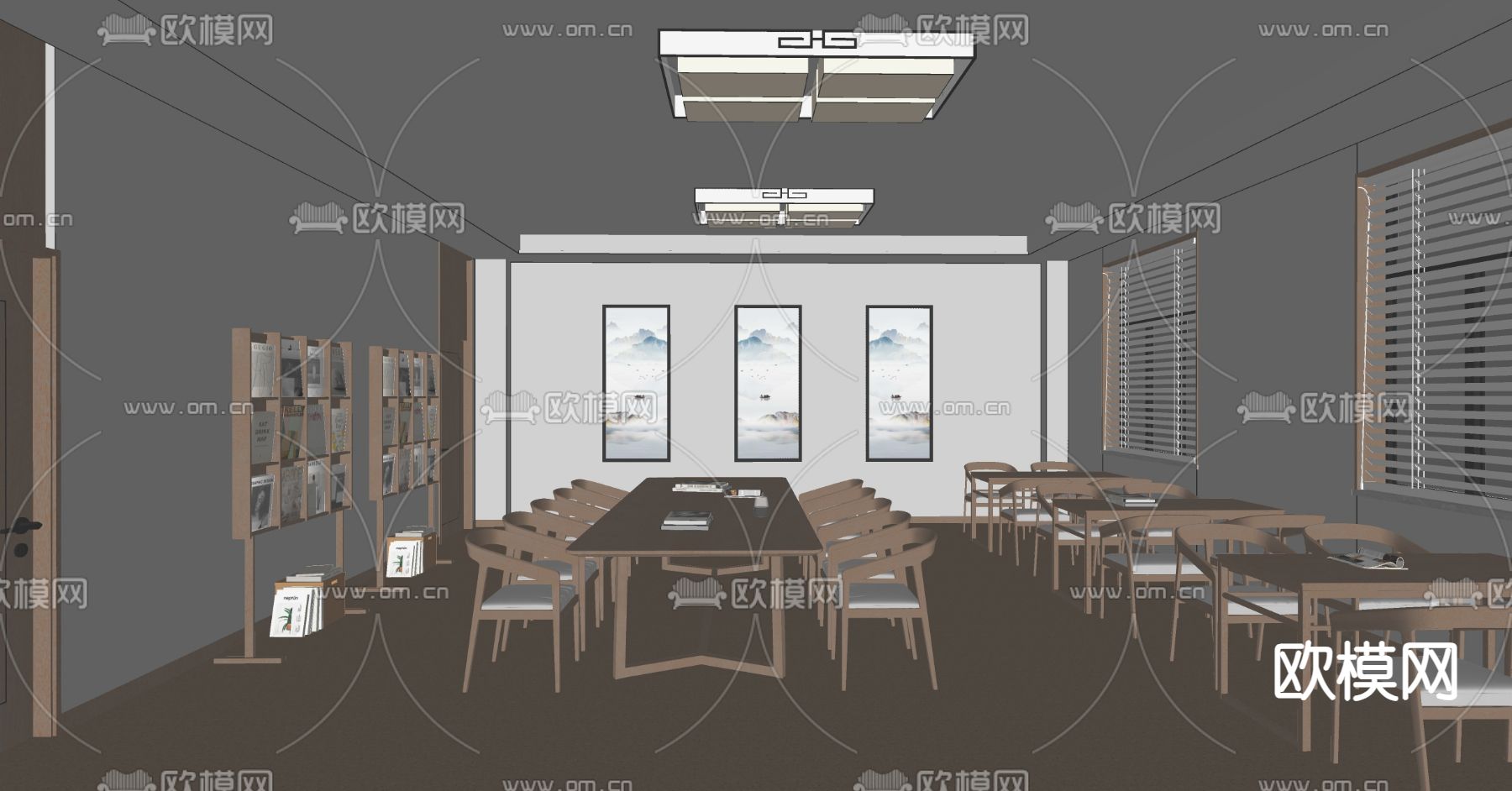 新中式图书馆 阅读室su模型下载（渲染图2）
