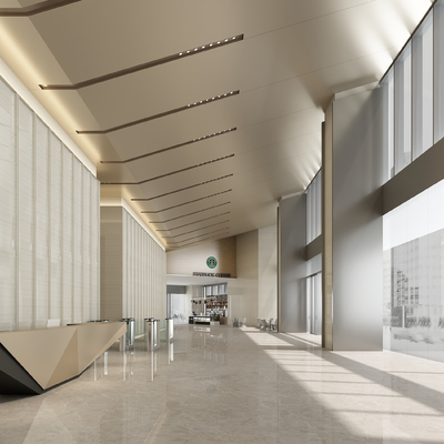  现代商务大堂 办公大厅su模型 