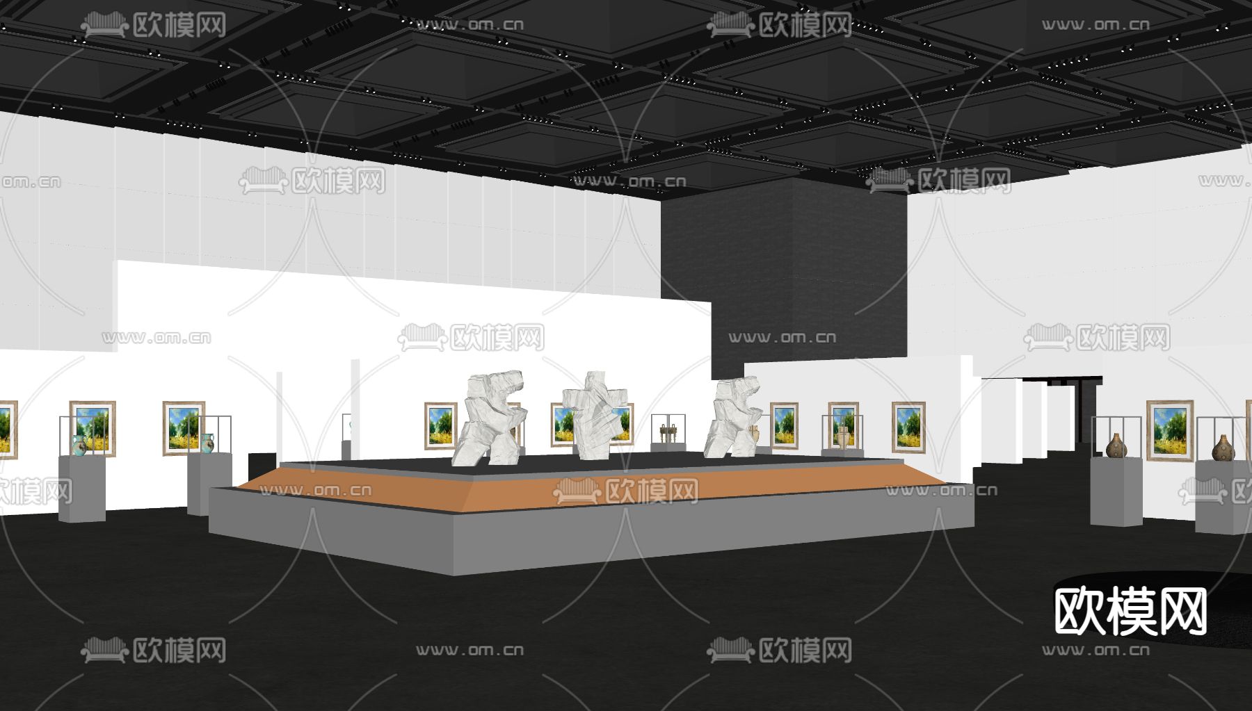 现代画展 展厅su模型下载（渲染图2）