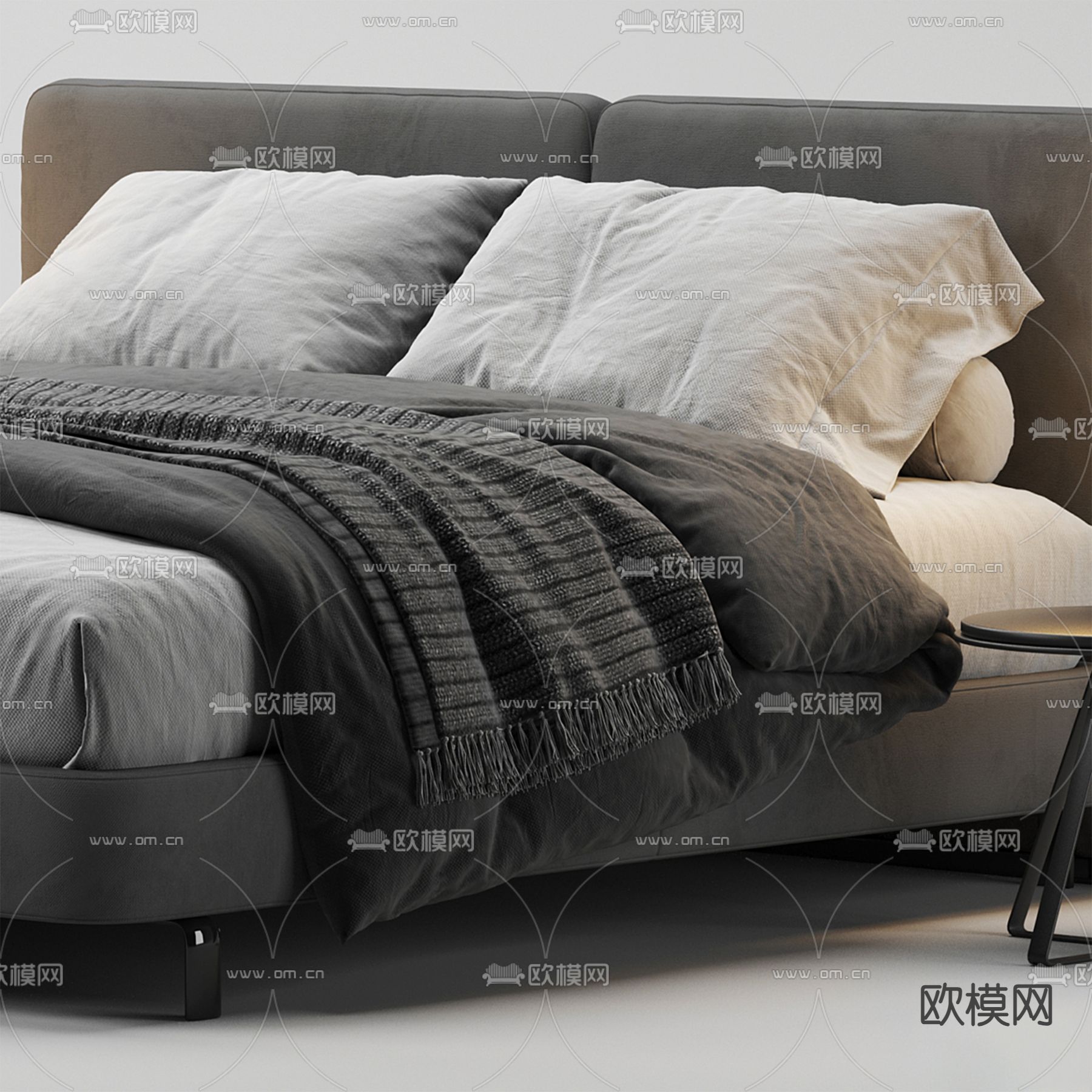 Minotti 高级灰双人床 卧室床3d模型下载（渲染图2）