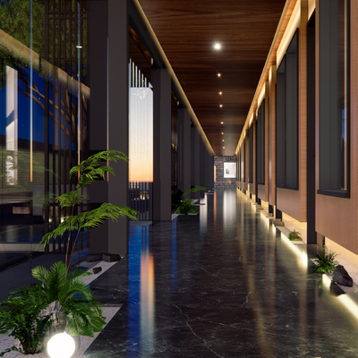  新中式酒店走廊su模型 