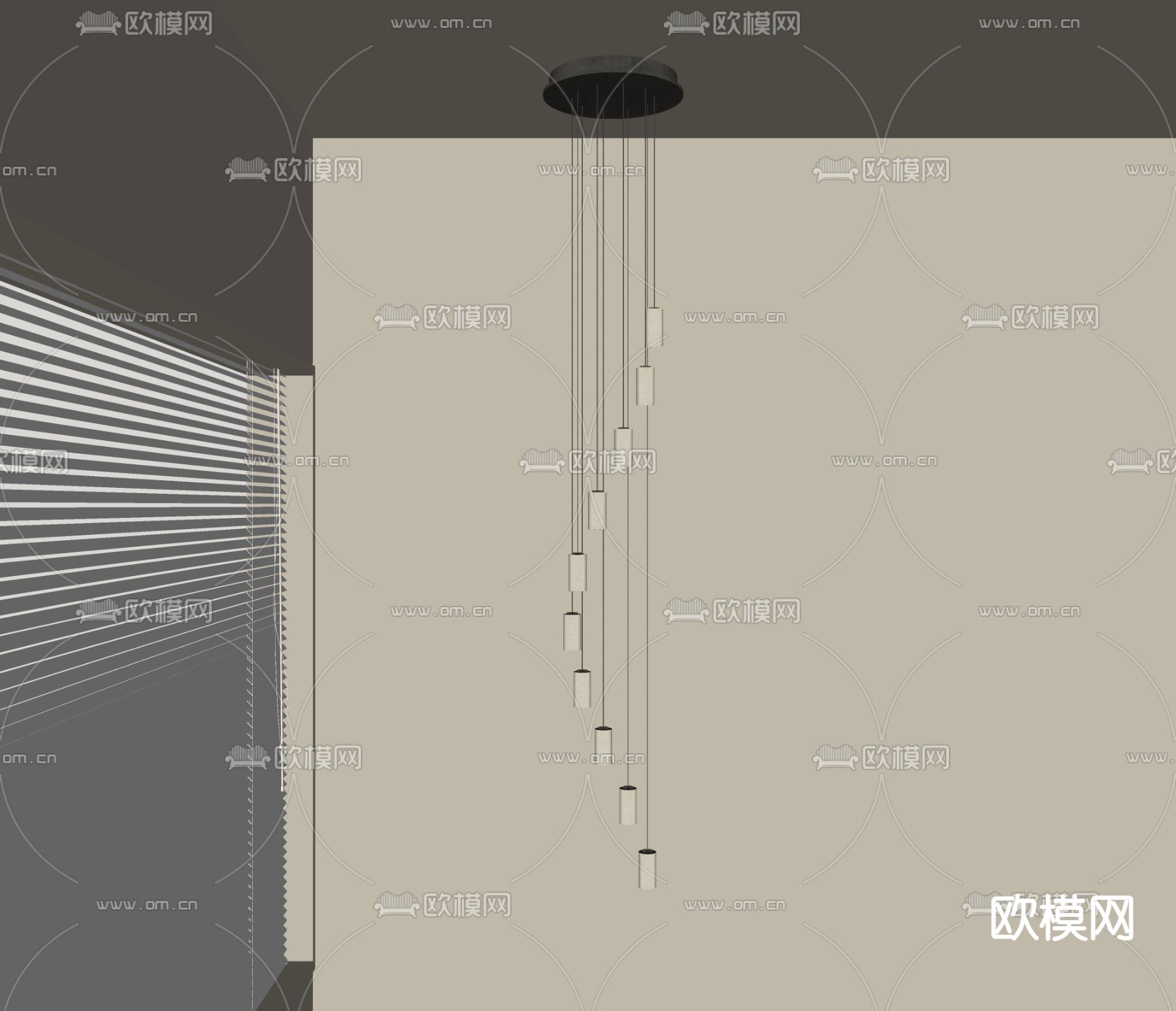 现代艺术吊灯su模型下载（渲染图2）