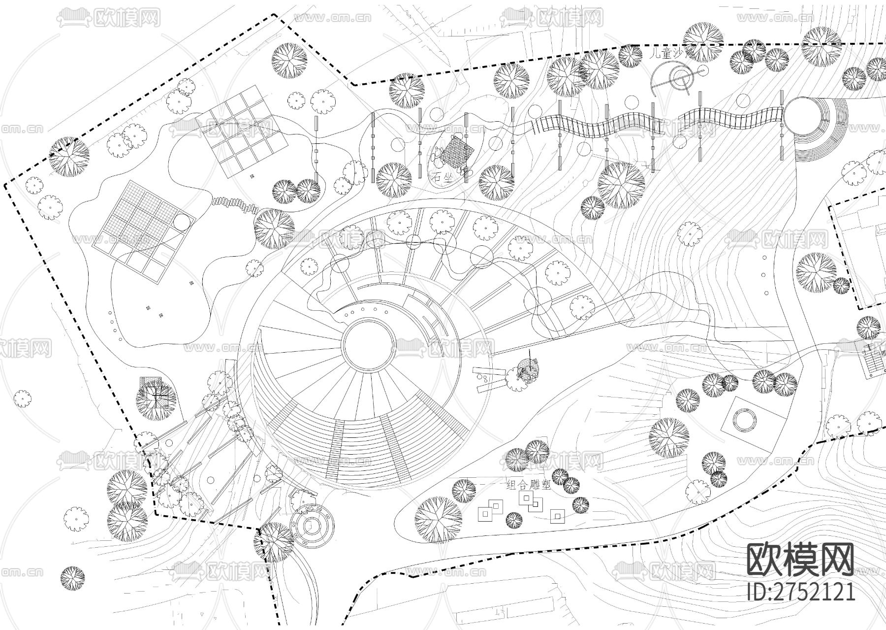 公园少年活动景区cad平面图下载（渲染图2）