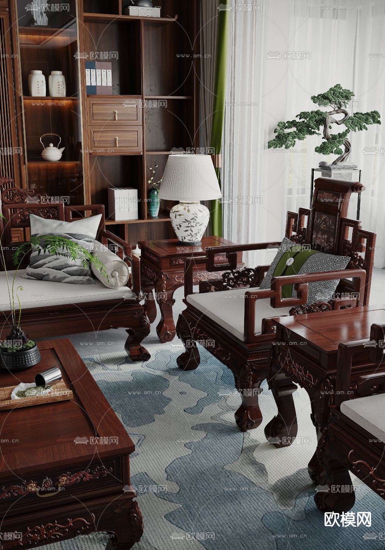 中式客餐厅3d模型下载（渲染图5）