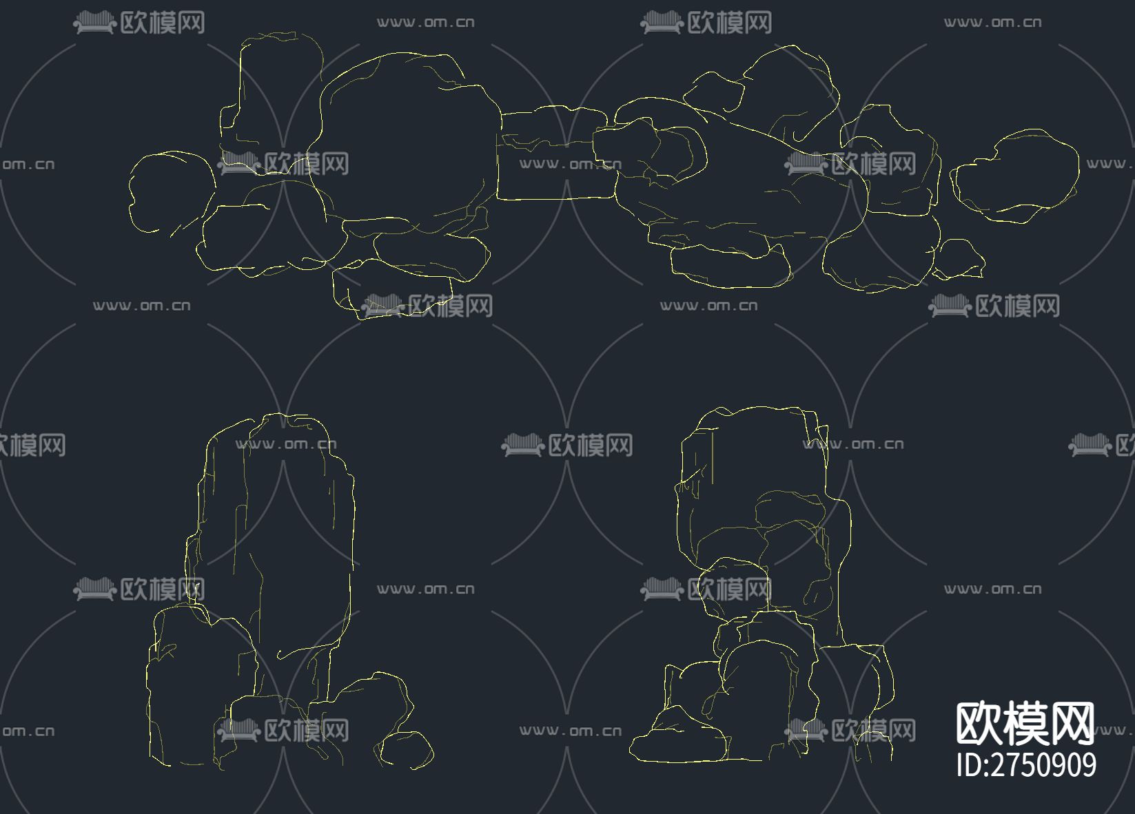 造景石头 泰山石 太湖石 景观石cad图库下载（渲染图5）