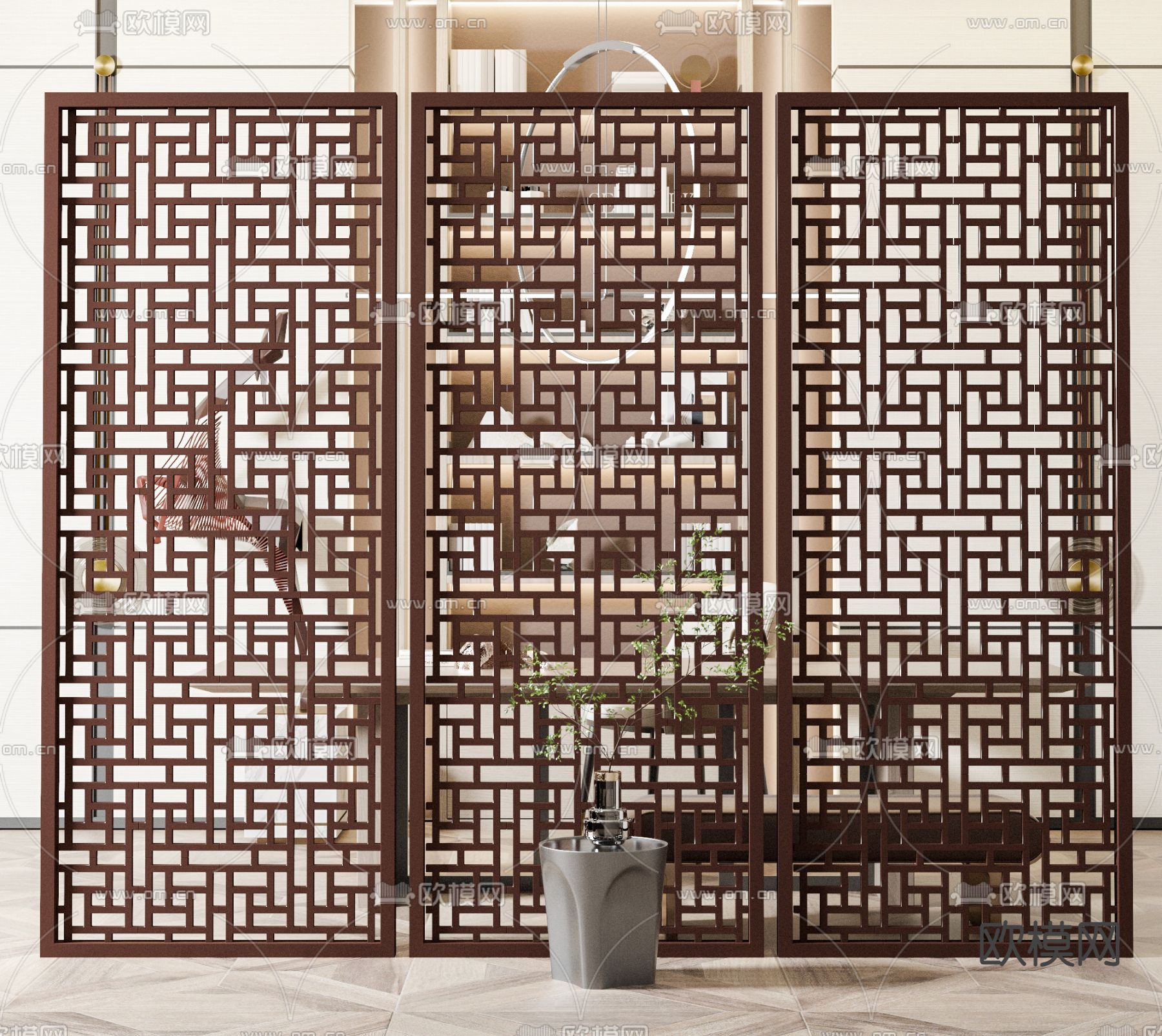 新中式屏风 隔断su模型下载（渲染图1）