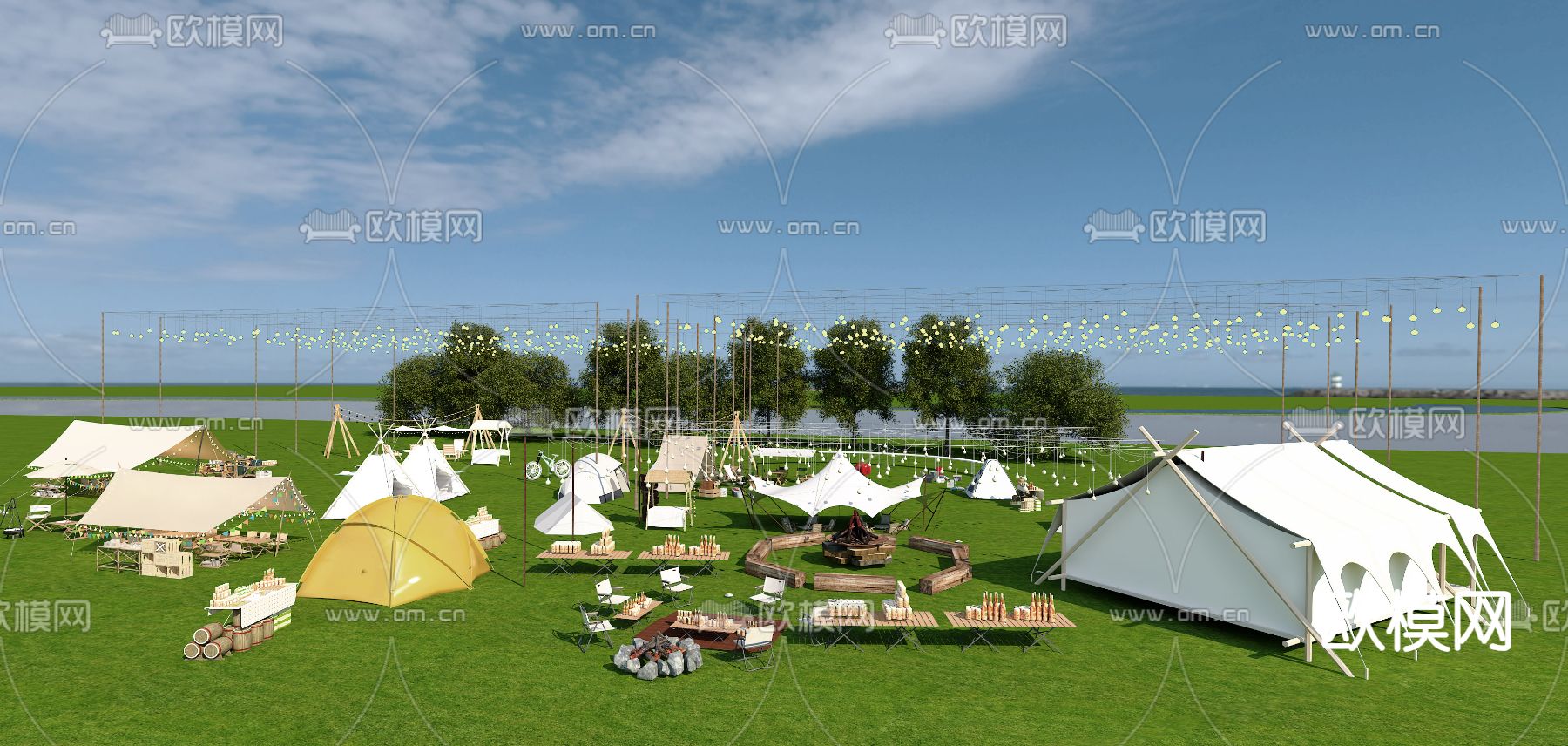 露营帐篷 露营桌椅3d模型下载（渲染图1）