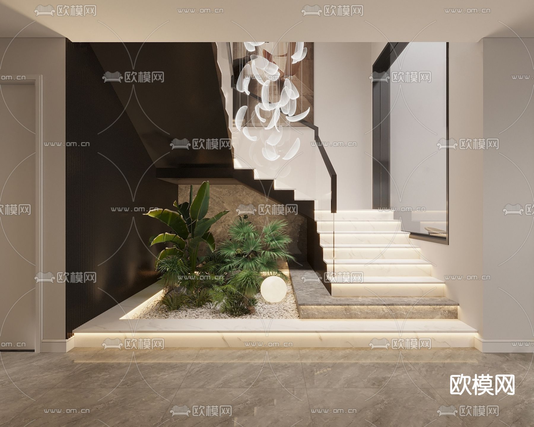 现代楼梯间su模型下载（渲染图1）