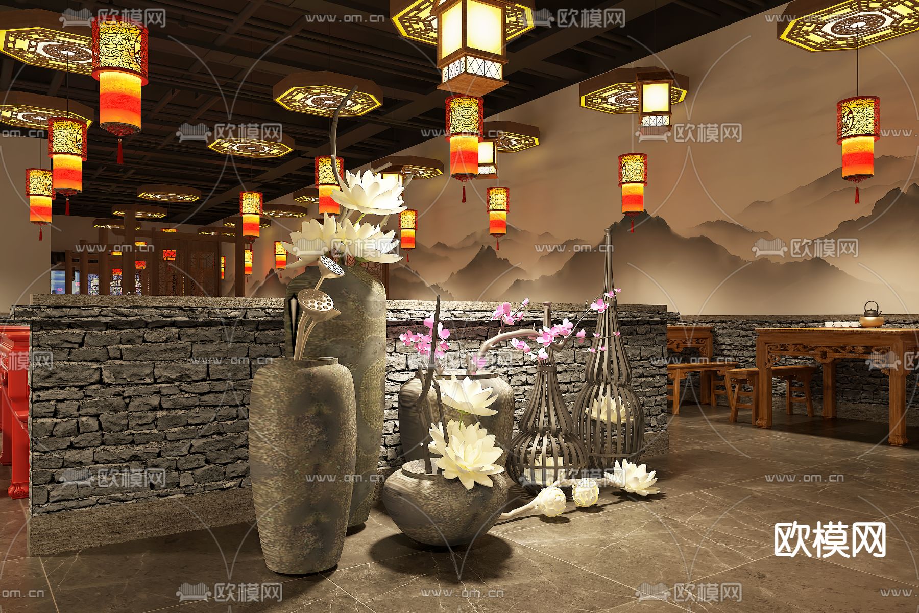 中式农家乐 火锅店3d模型下载（渲染图4）