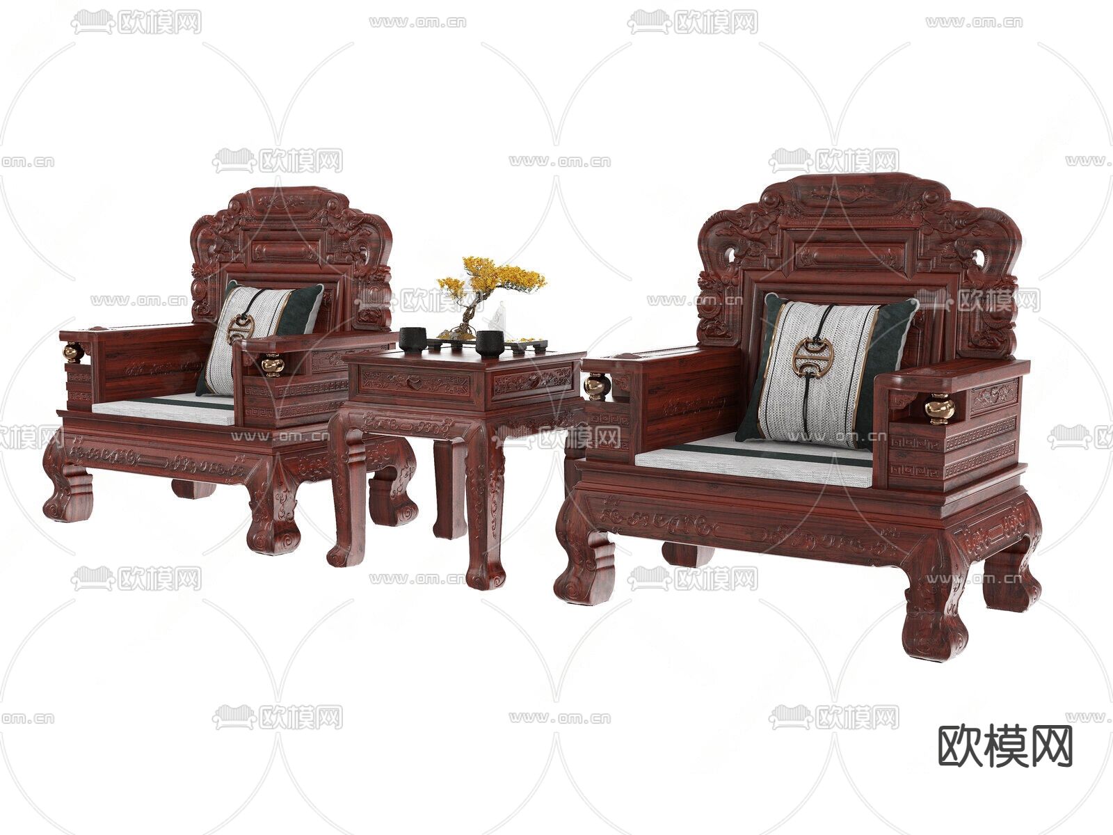 中式红木沙发3d模型下载