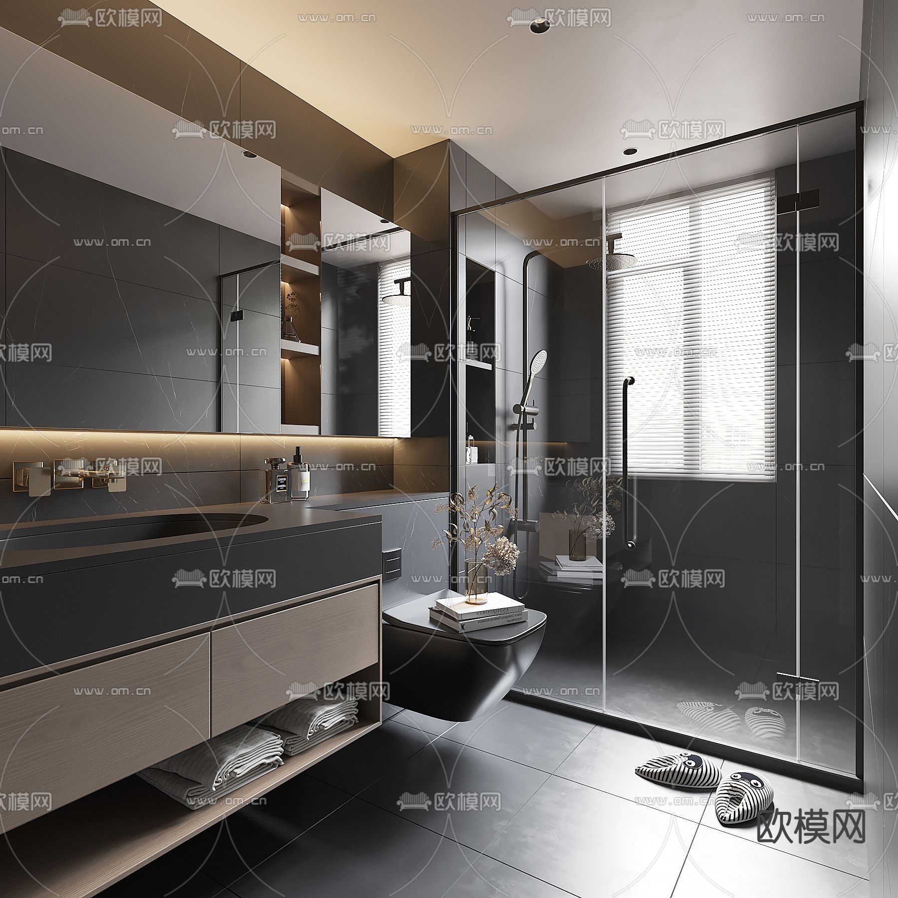 高级灰卫生间 浴室3d模型下载