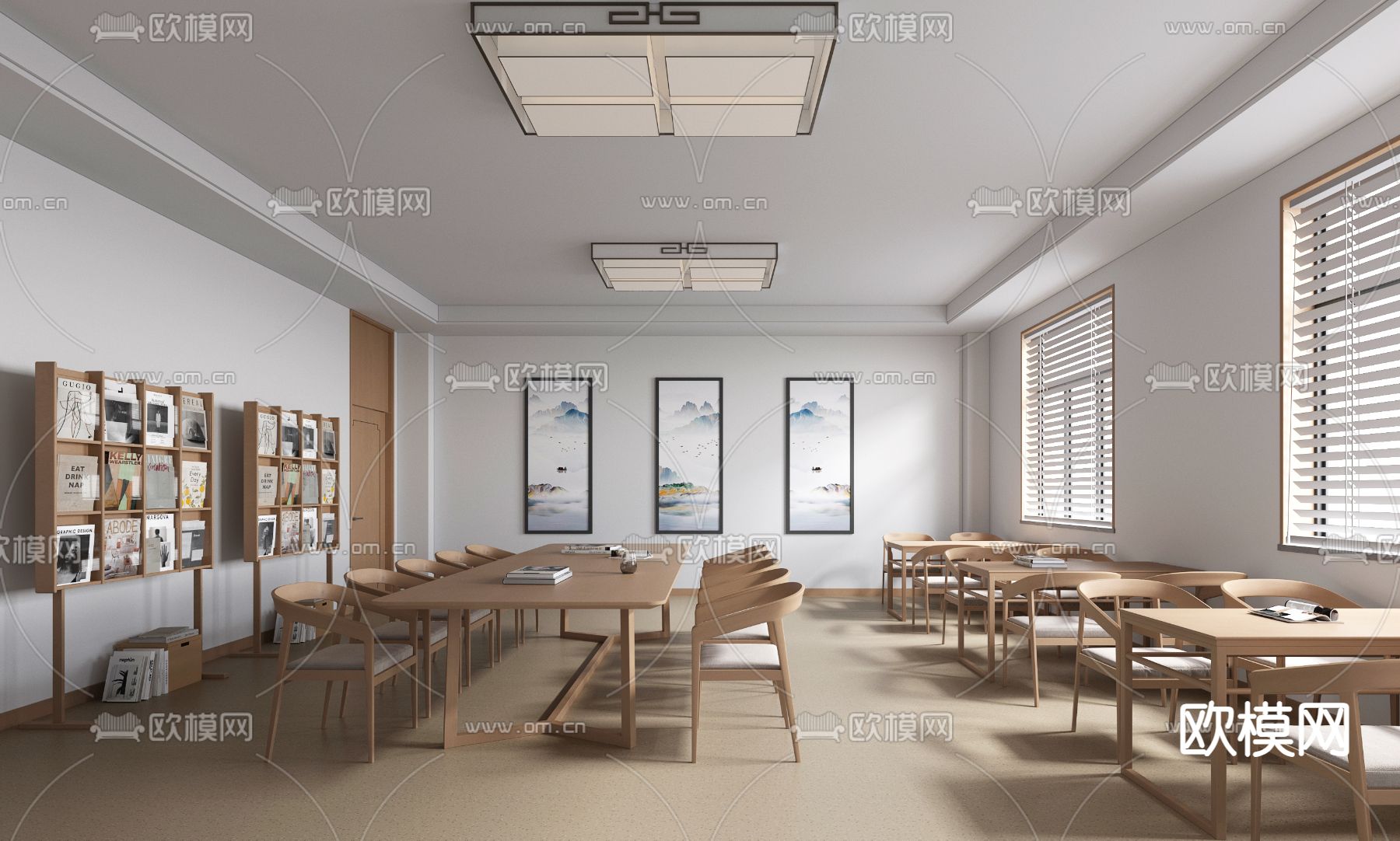 新中式图书馆 阅读室su模型下载（渲染图1）