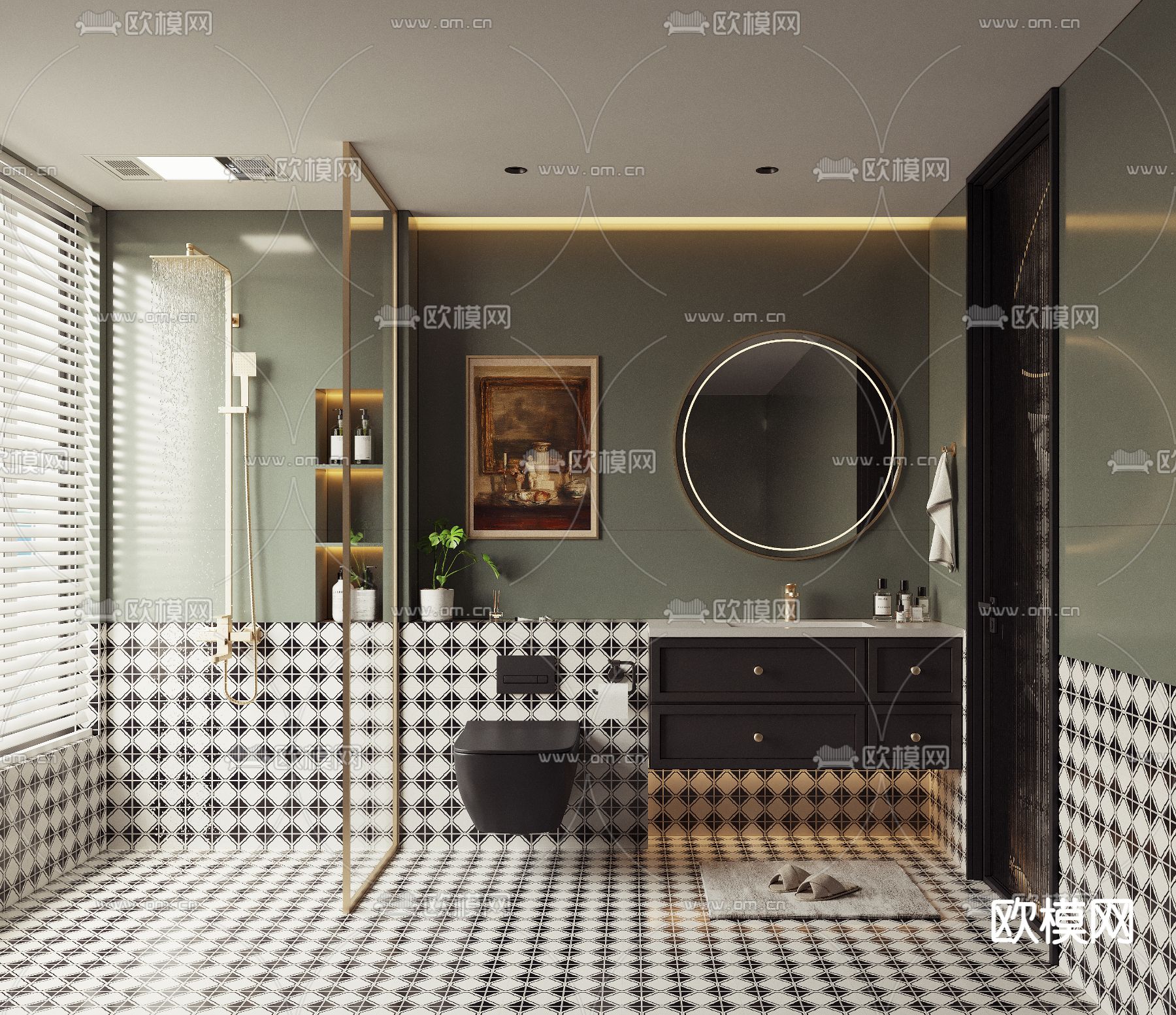 美式卫生间su模型下载（渲染图1）