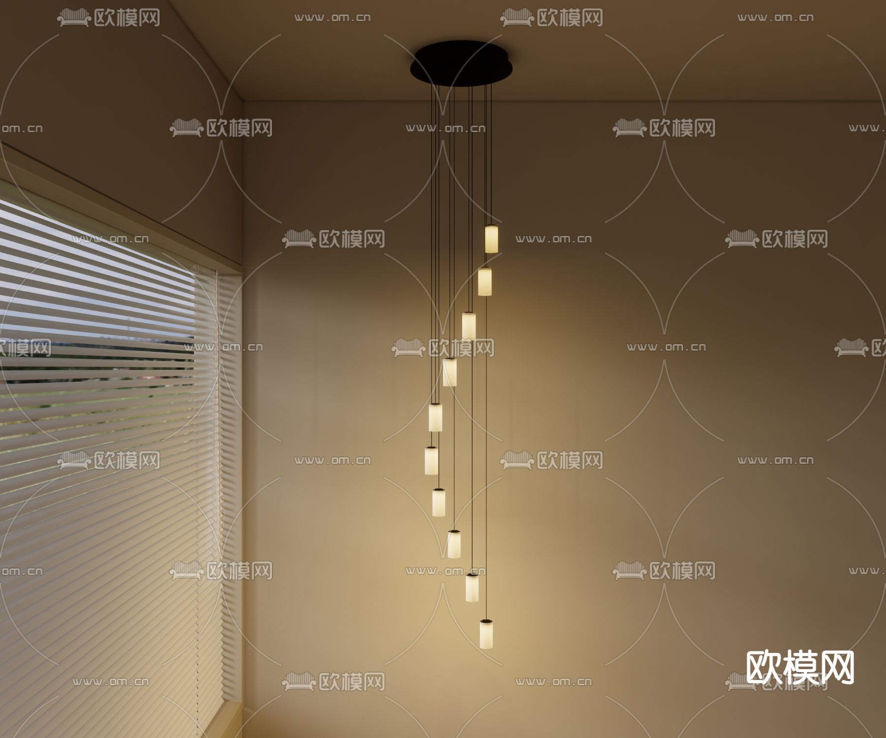 现代艺术吊灯su模型下载（渲染图1）