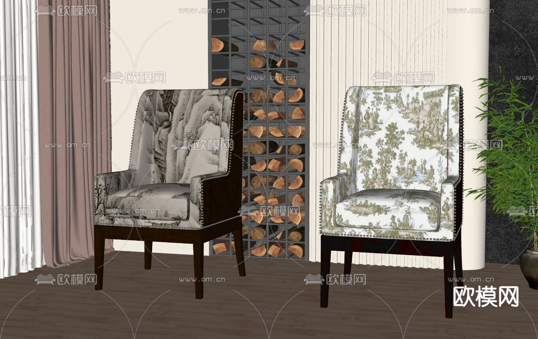 新中式休闲椅su模型下载（渲染图2）