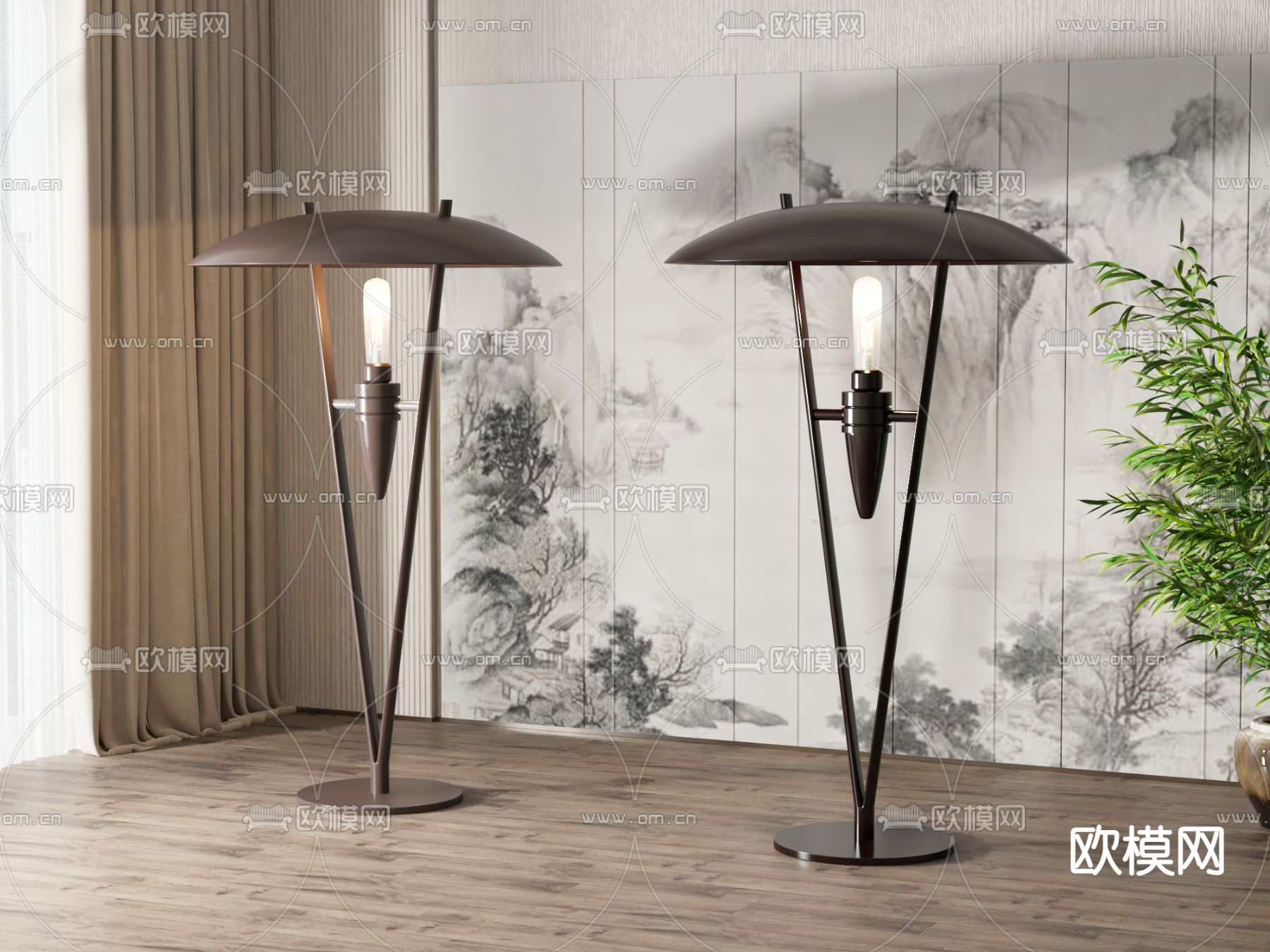 新中式落地灯su模型下载（渲染图1）