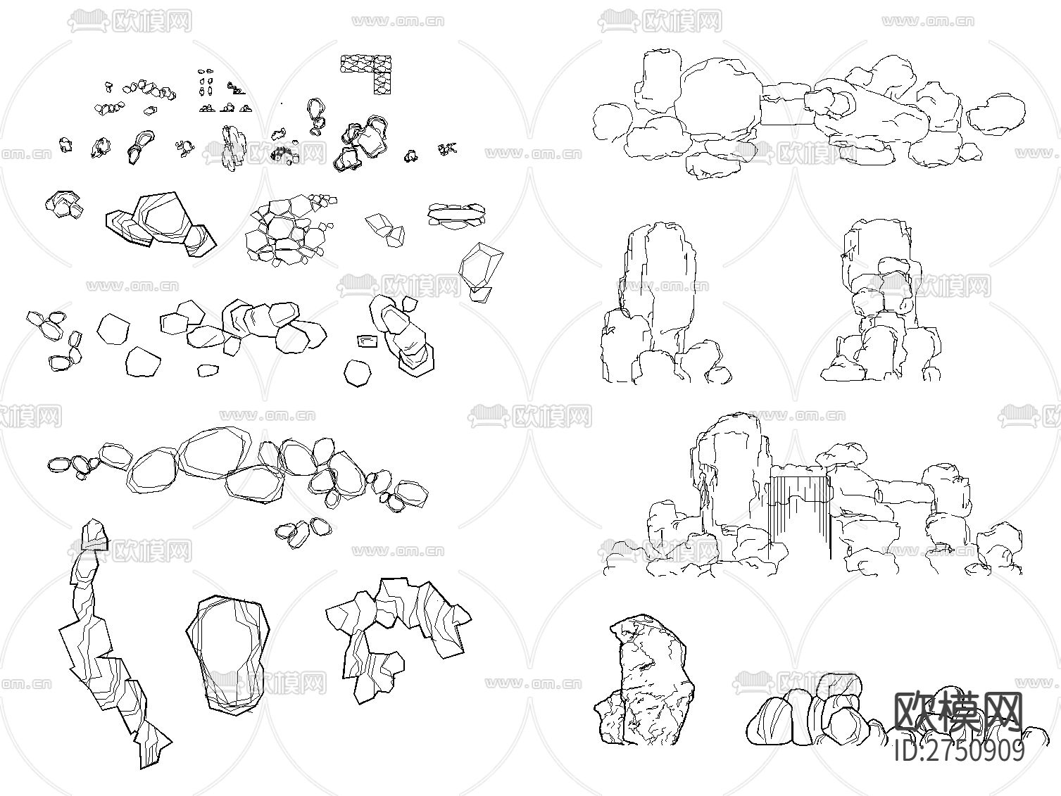 造景石头 泰山石 太湖石 景观石cad图库下载（渲染图2）