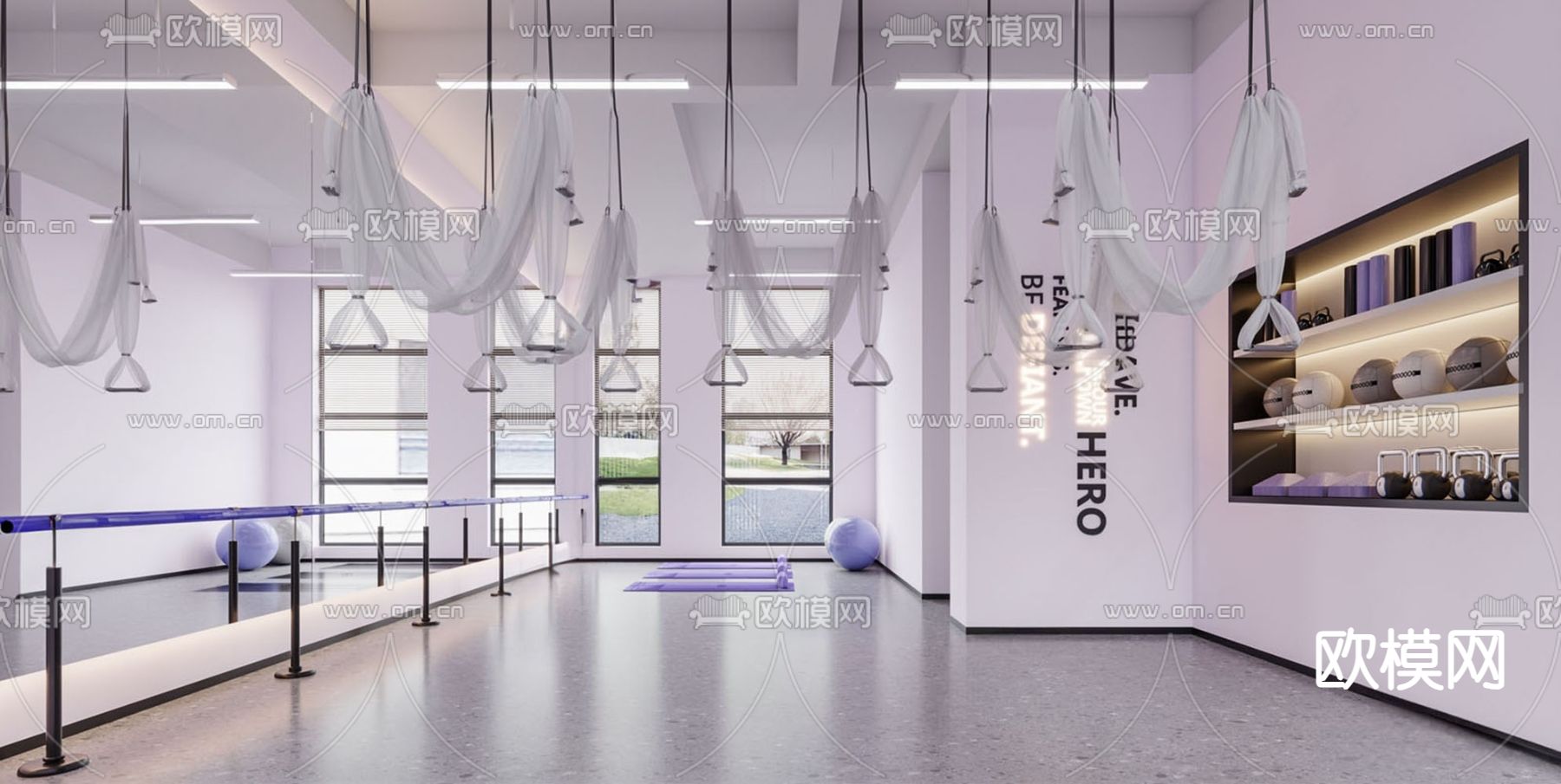 现代瑜伽室su模型下载（渲染图1）