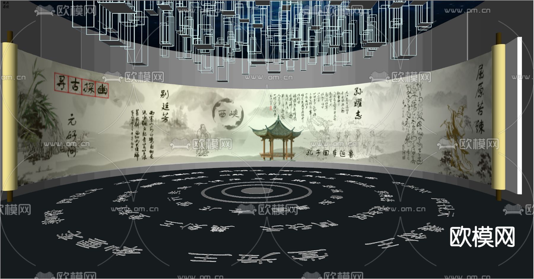 新中式博物馆 序厅su模型下载（渲染图2）