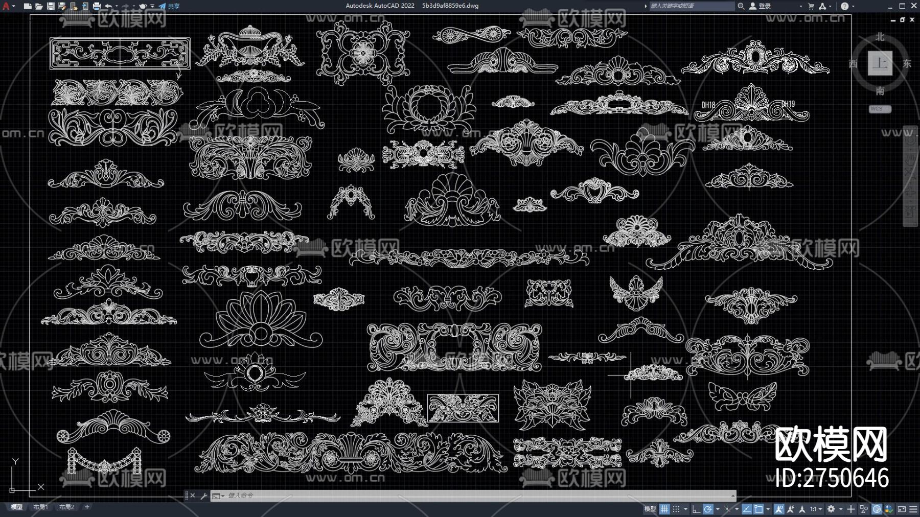 欧式花纹 中式雕刻 角花 洋花 雕花 花纹cad图库-免费3dmax模型库-欧模网