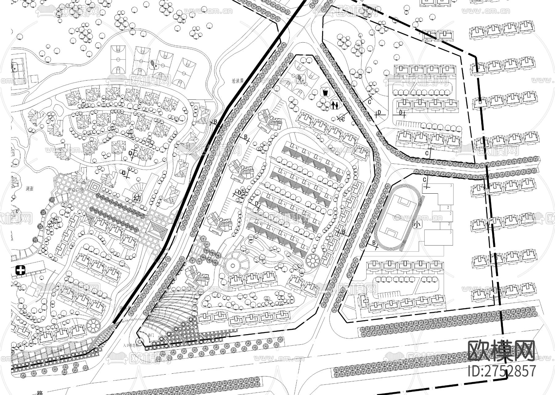多层居住区总cad平面图下载（渲染图3）