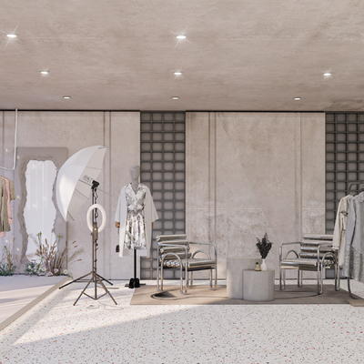  侘寂风服装直播间su模型 