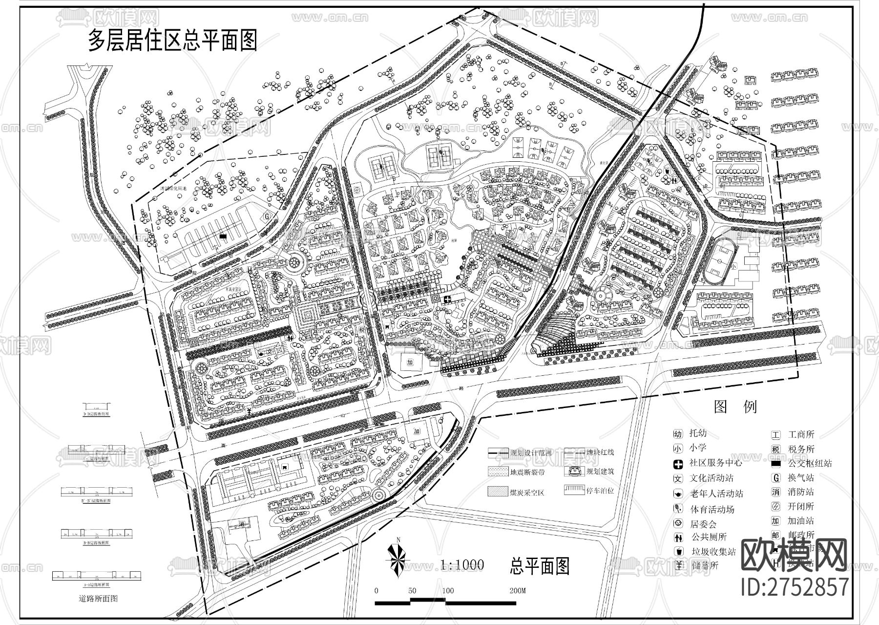 多层居住区总cad平面图下载（渲染图1）