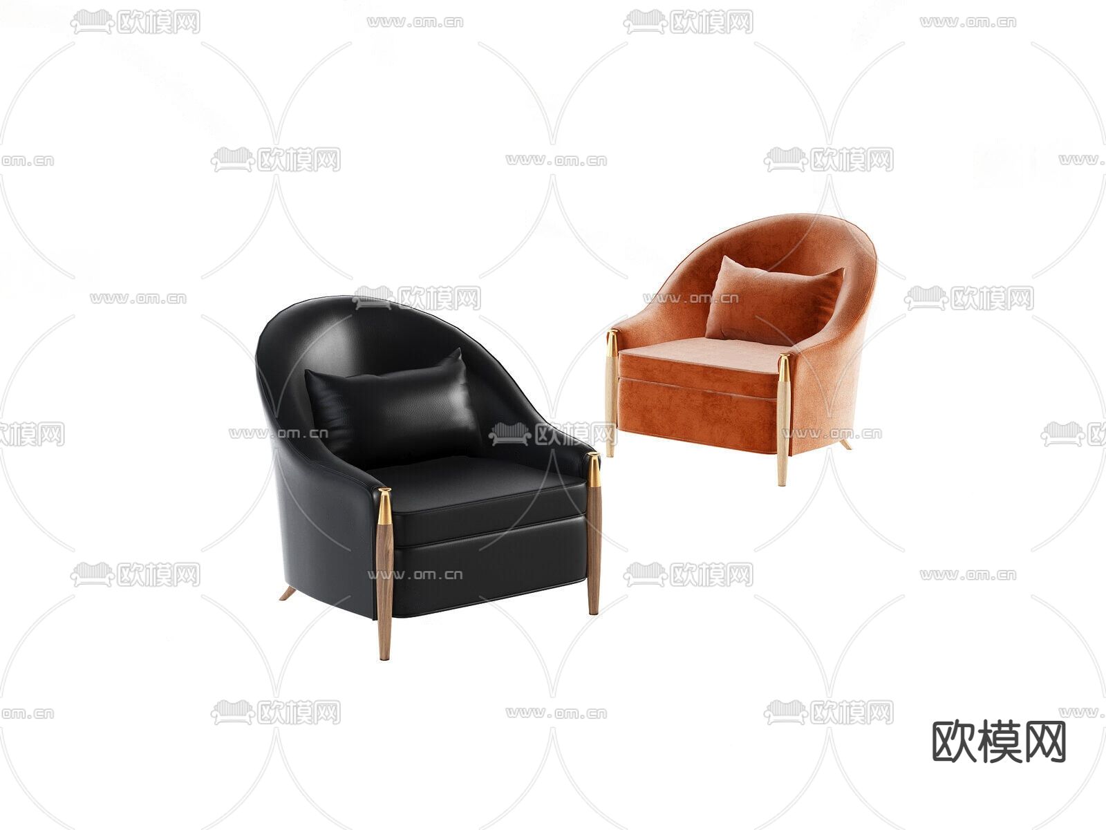 单人沙发 橙色沙发3d模型下载