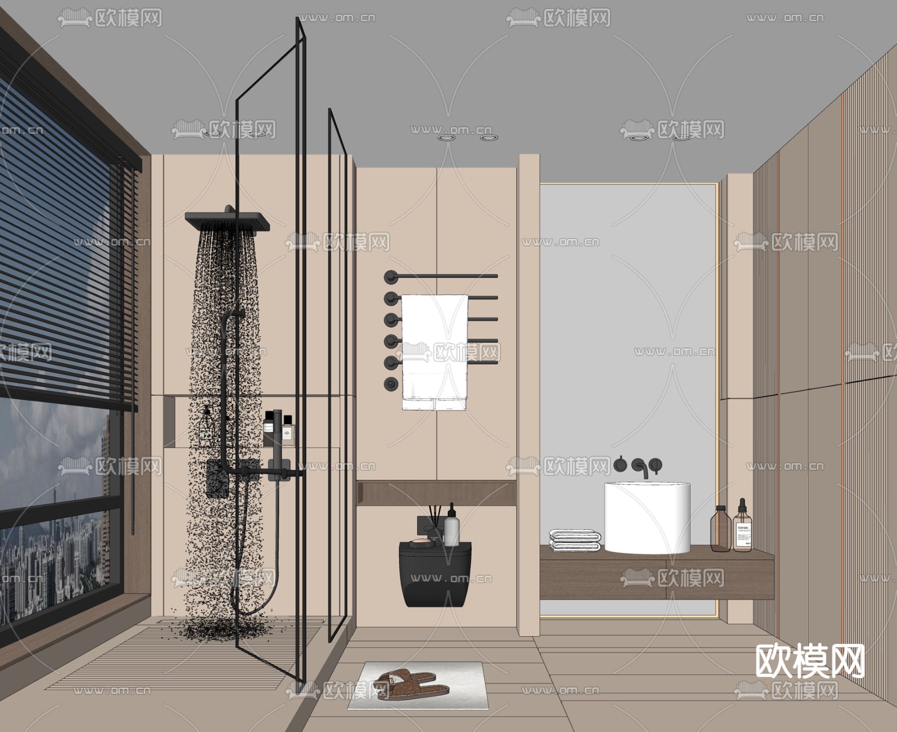 现代卫生间su模型下载（渲染图2）