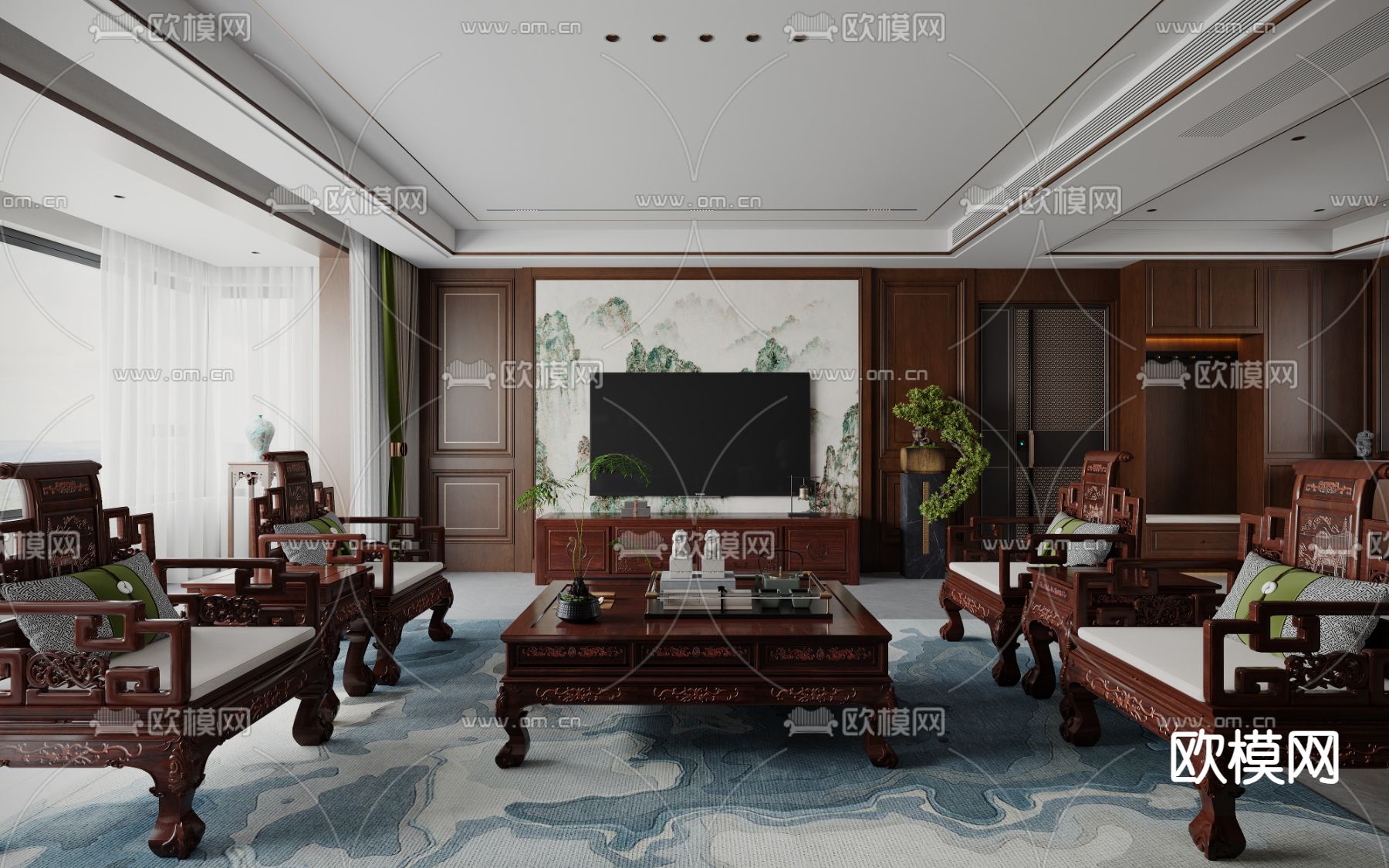 中式客餐厅3d模型下载（渲染图6）