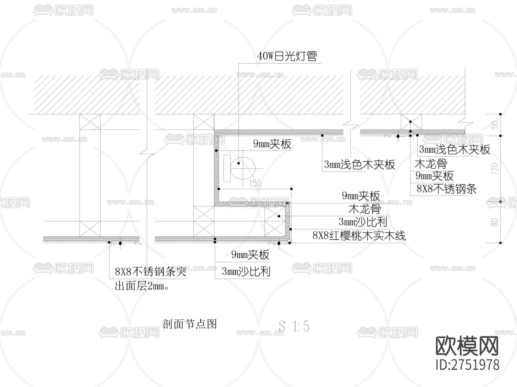 木饰面cad节点大样图下载