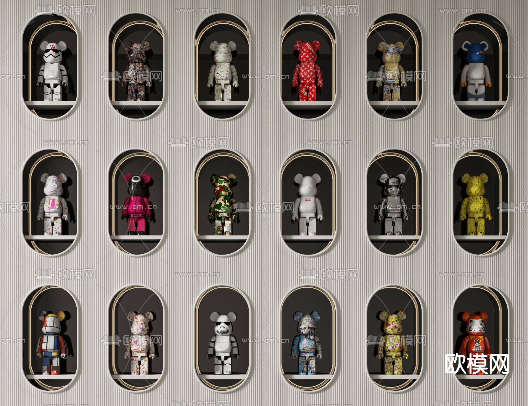 暴力熊 公仔背景墙 kaws玩具su模型下载（渲染图1）