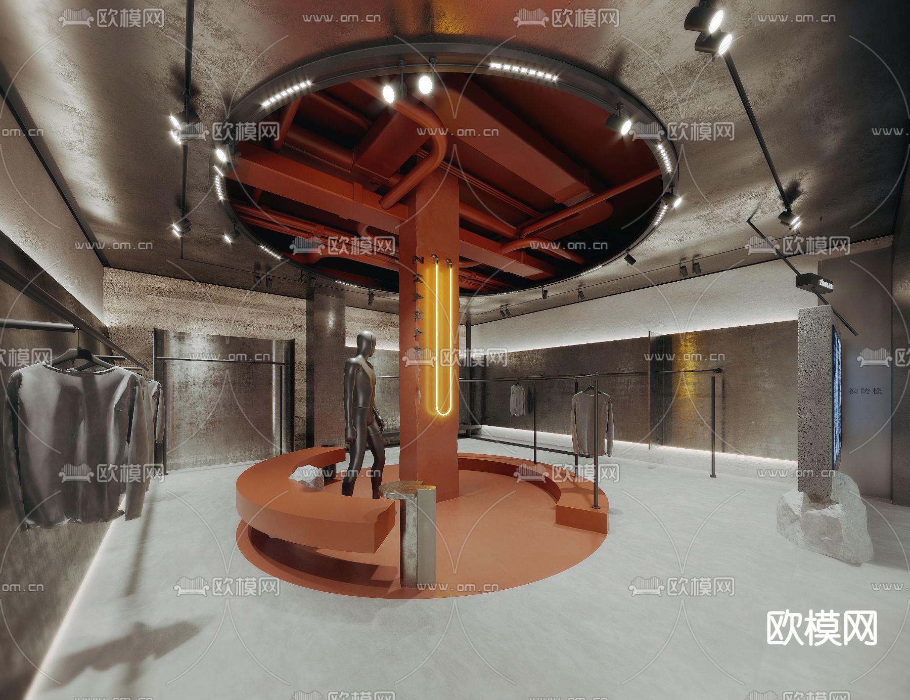 潮牌男装店 服装店3d模型下载（渲染图2）