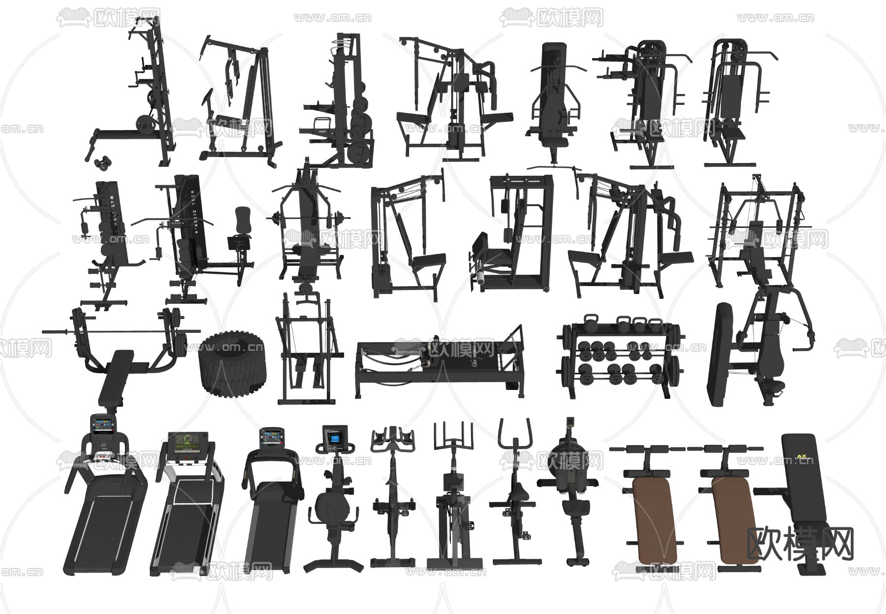 现代健身器材su模型下载（渲染图2）
