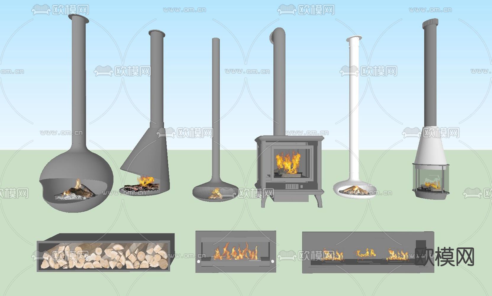 电子壁炉su模型下载（渲染图2）