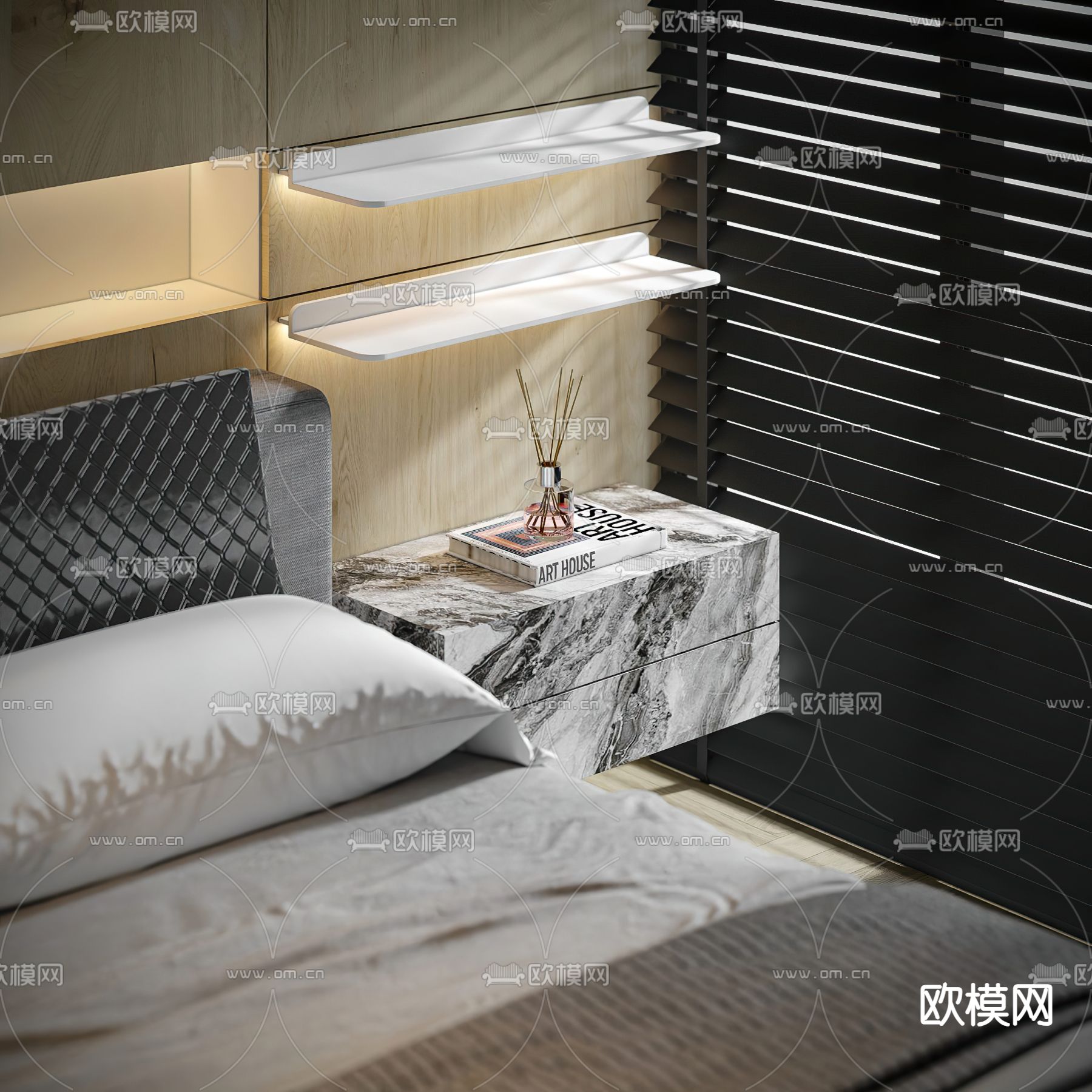 高级灰卧室免费3d模型下载（渲染图5）