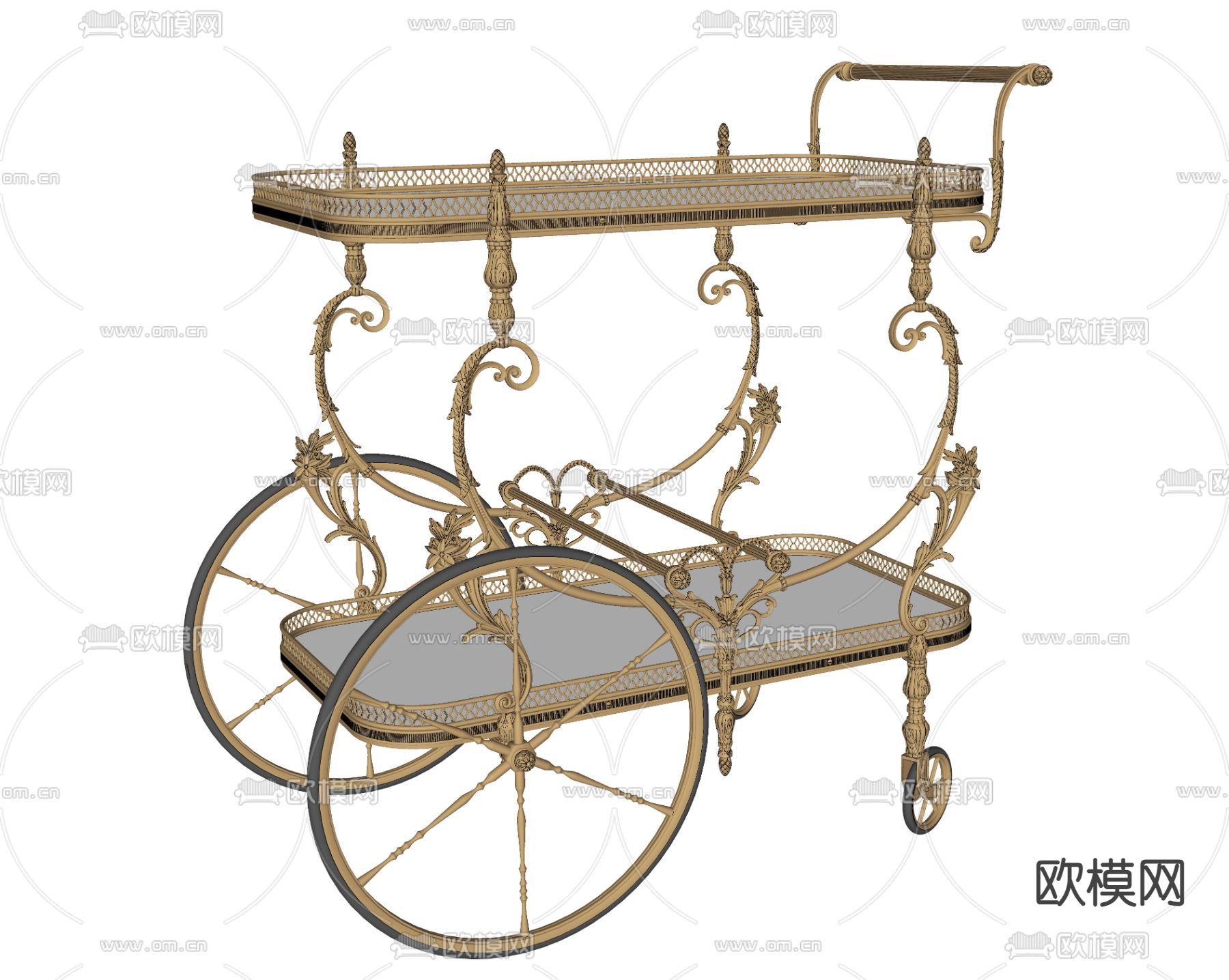 欧式送餐推车su模型下载（渲染图2）