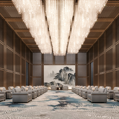  新中式接待室su模型 